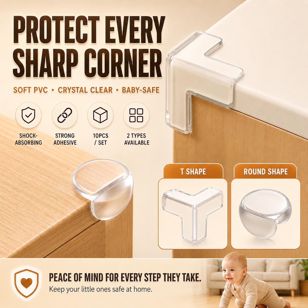 Baby-Proof Every Sharp Corner™ – 10PCS Crystal-Clear Corner Protectors🛡️