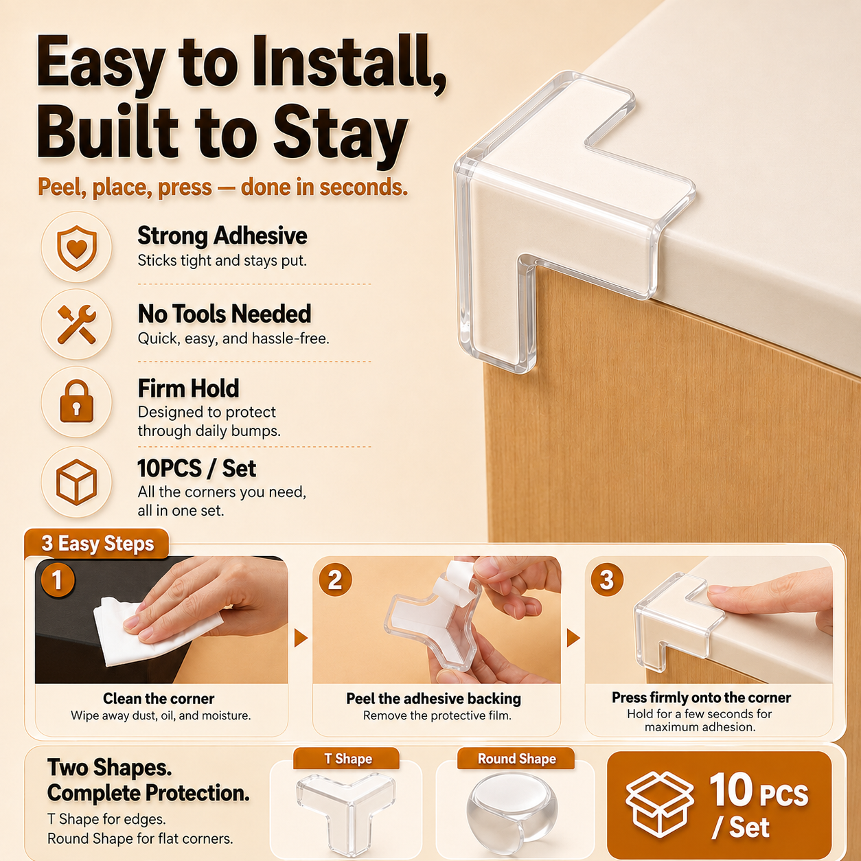 Baby-Proof Every Sharp Corner™ – 10PCS Crystal-Clear Corner Protectors🛡️