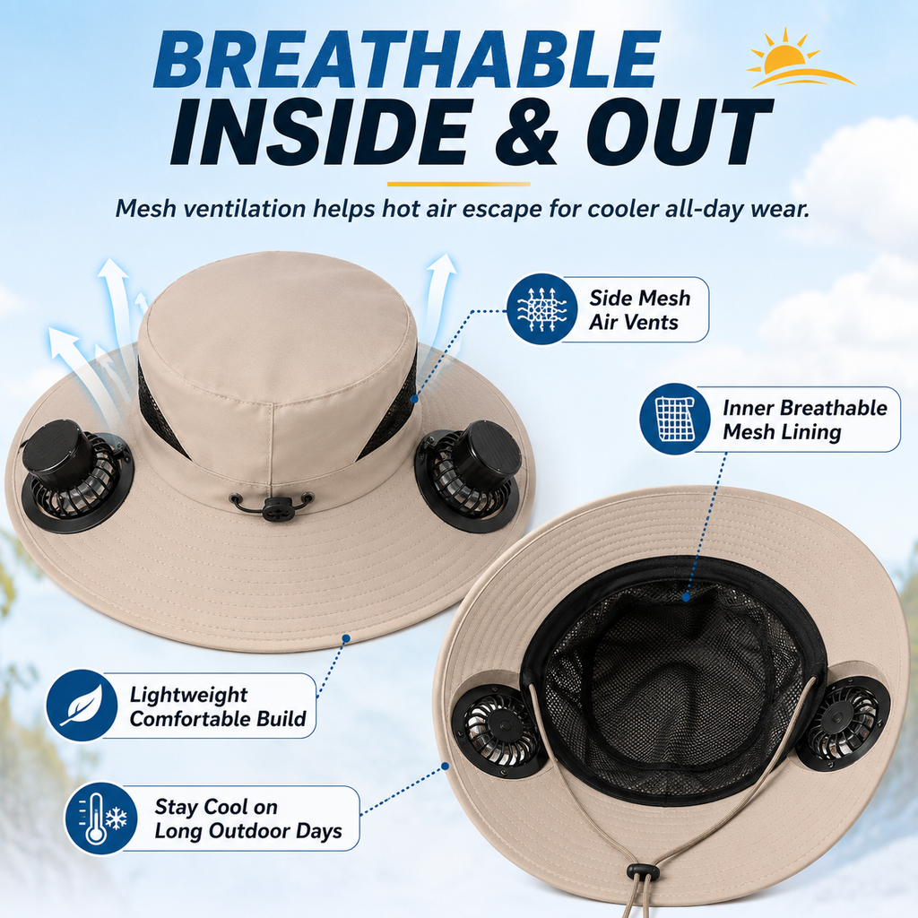 ☀️ SolarBreeze Dual-Fan Sun Hat – Hands-Free Cooling & All-Day Sun Protection 🧊