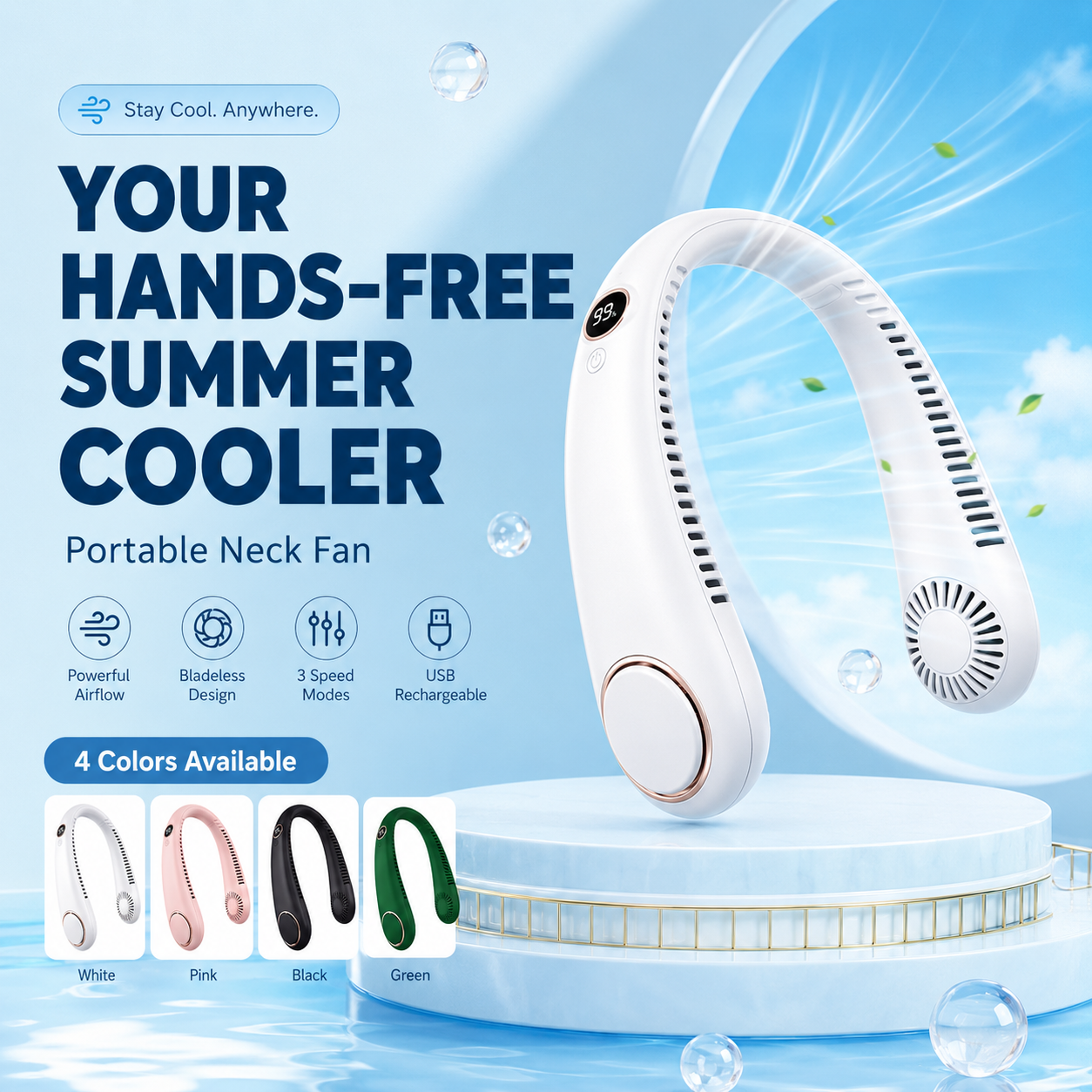 🔥 Hands-Free Portable Neck Fan – Powerful Bladeless Cooling for Summer, Sports & Outdoor Use🧊