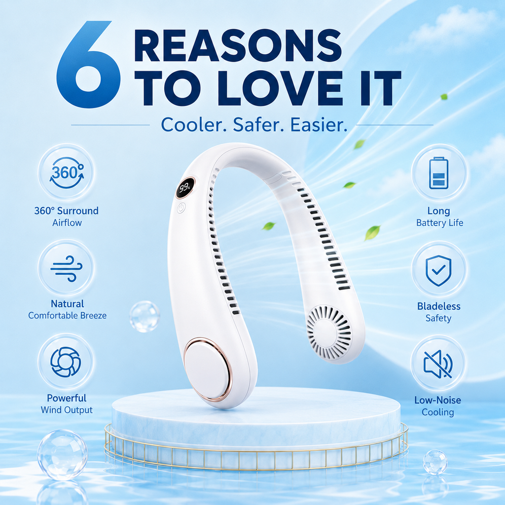 🔥 Hands-Free Portable Neck Fan – Powerful Bladeless Cooling for Summer, Sports & Outdoor Use🧊