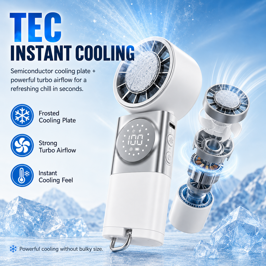 2-in-1 Portable Ice-Cooling Fan & Power Bank with Retractable Type-C Cable ❄️🔋