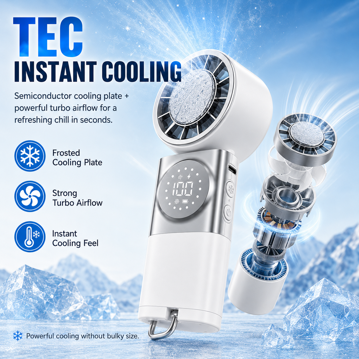 2-in-1 Portable Ice-Cooling Fan & Power Bank with Retractable Type-C Cable ❄️🔋