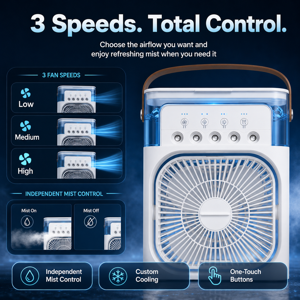 ❄️ 5-Nozzle Cooling Mist Fan — Add Ice, Feel the Chill 💨