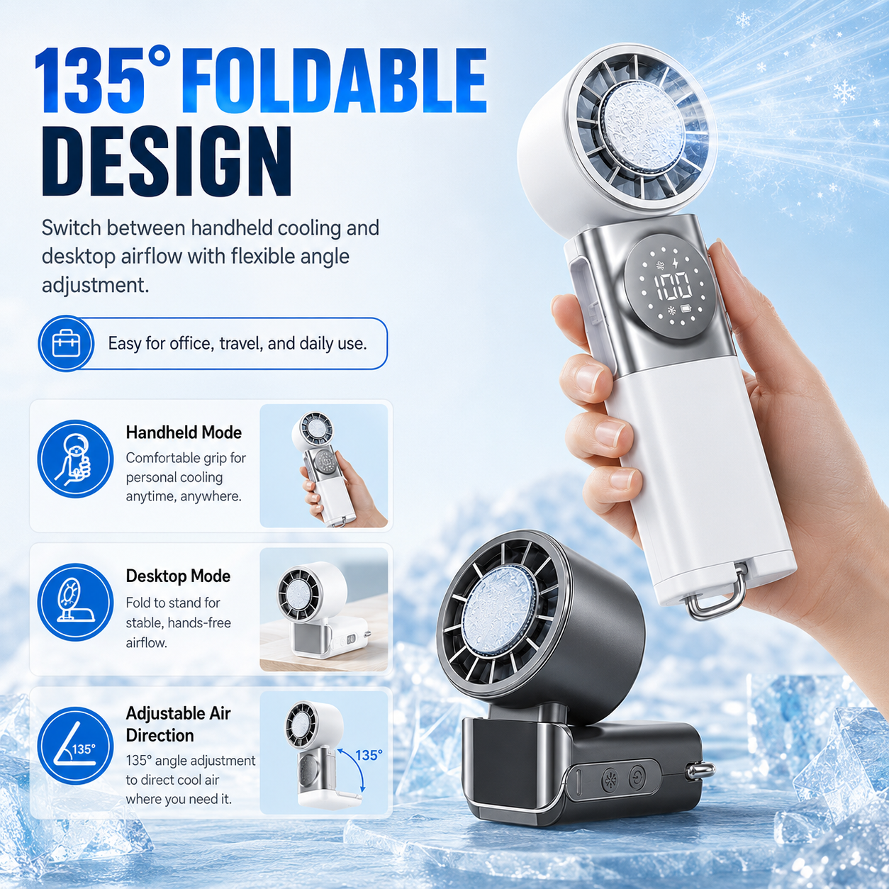 2-in-1 Portable Ice-Cooling Fan & Power Bank with Retractable Type-C Cable ❄️🔋