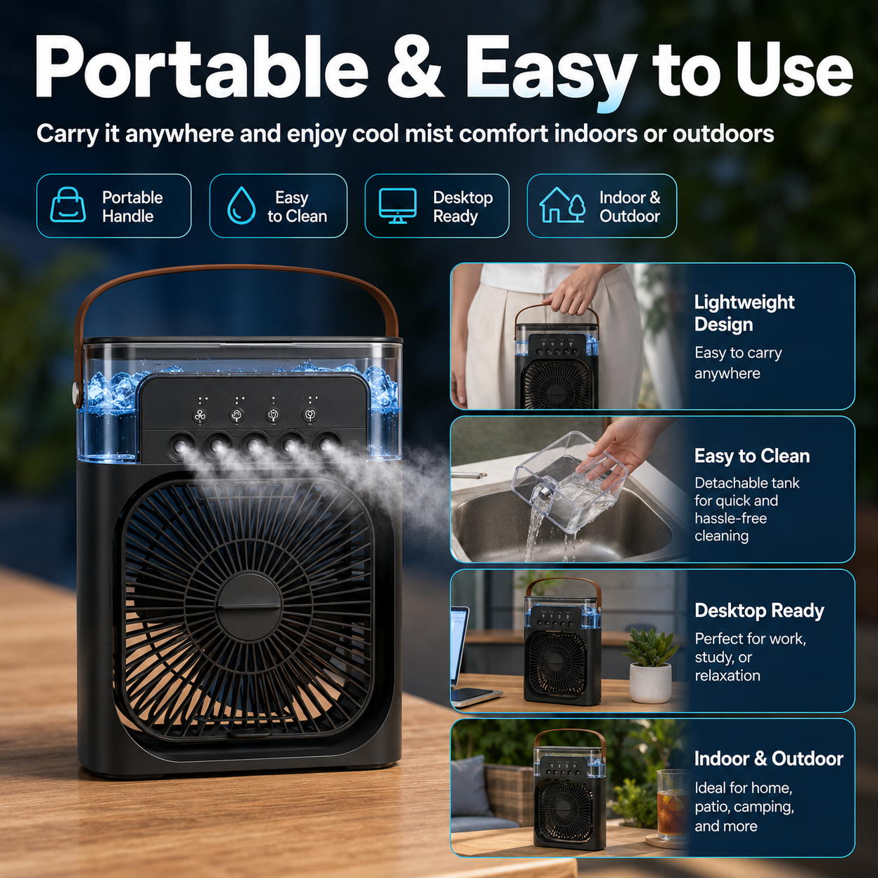 ❄️ 5-Nozzle Cooling Mist Fan — Add Ice, Feel the Chill 💨