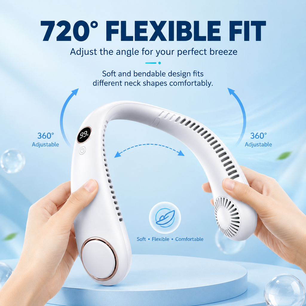🔥 Hands-Free Portable Neck Fan – Powerful Bladeless Cooling for Summer, Sports & Outdoor Use🧊