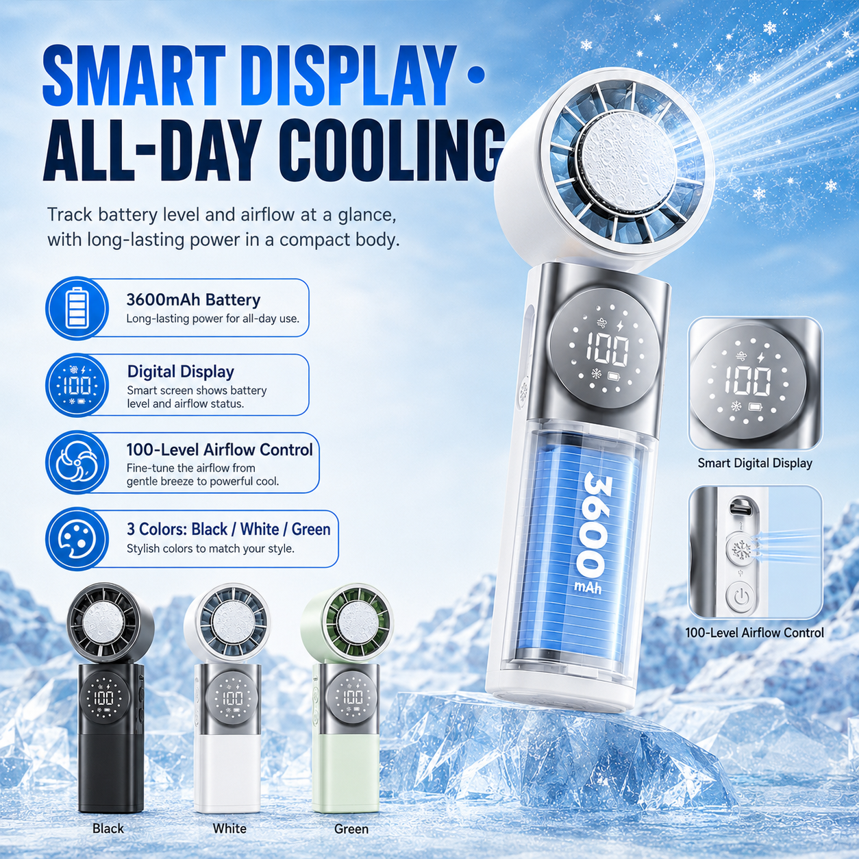 2-in-1 Portable Ice-Cooling Fan & Power Bank with Retractable Type-C Cable ❄️🔋