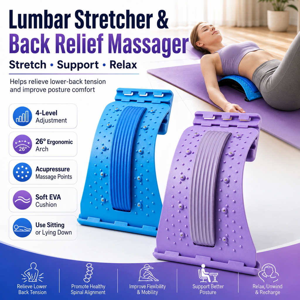 Lumbar Back Stretcher – 4-Level Spine Support & Lower Back Relief Massager🌿