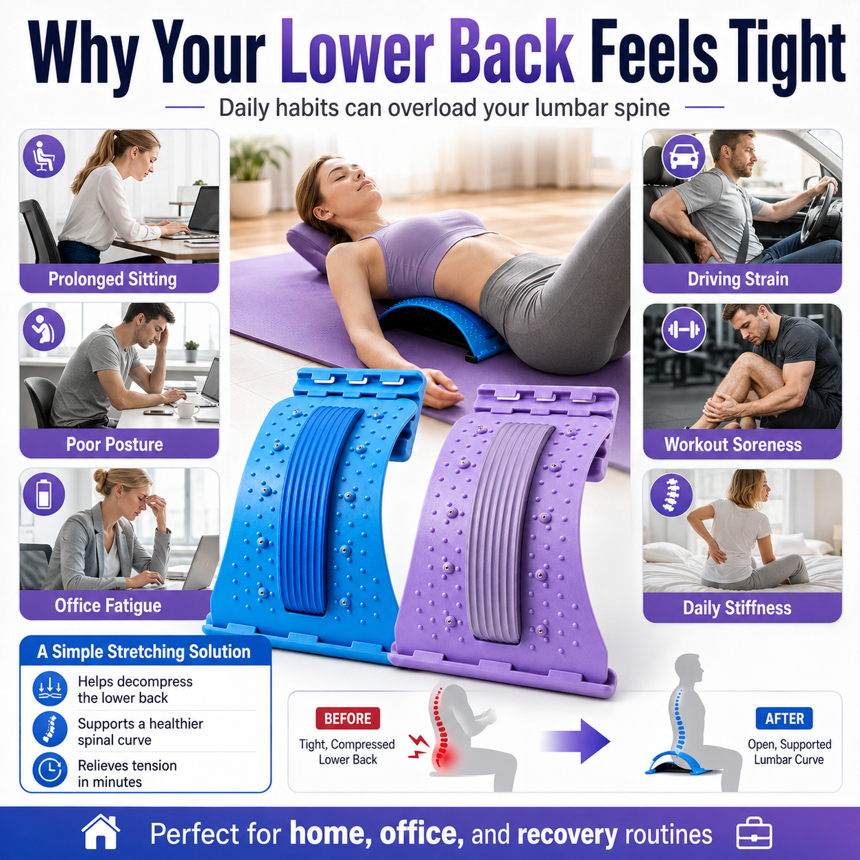 Lumbar Back Stretcher – 4-Level Spine Support & Lower Back Relief Massager🌿