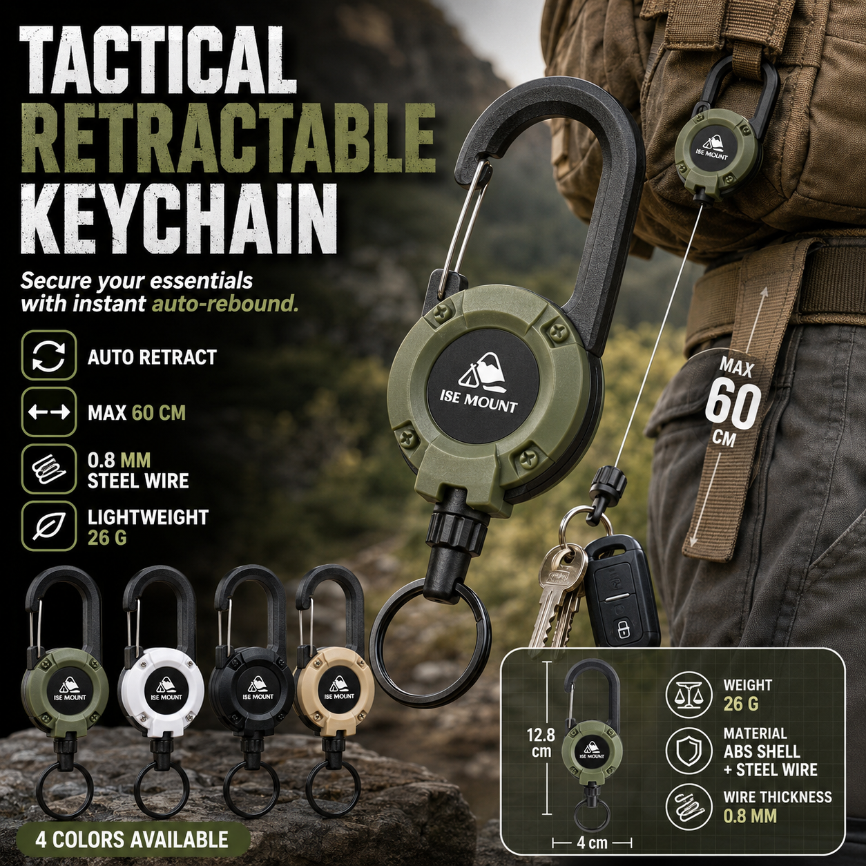 🔒 Tactical Auto-Retract Gear Clip – Keep Keys, Phone & Tools Secure & Within Reach