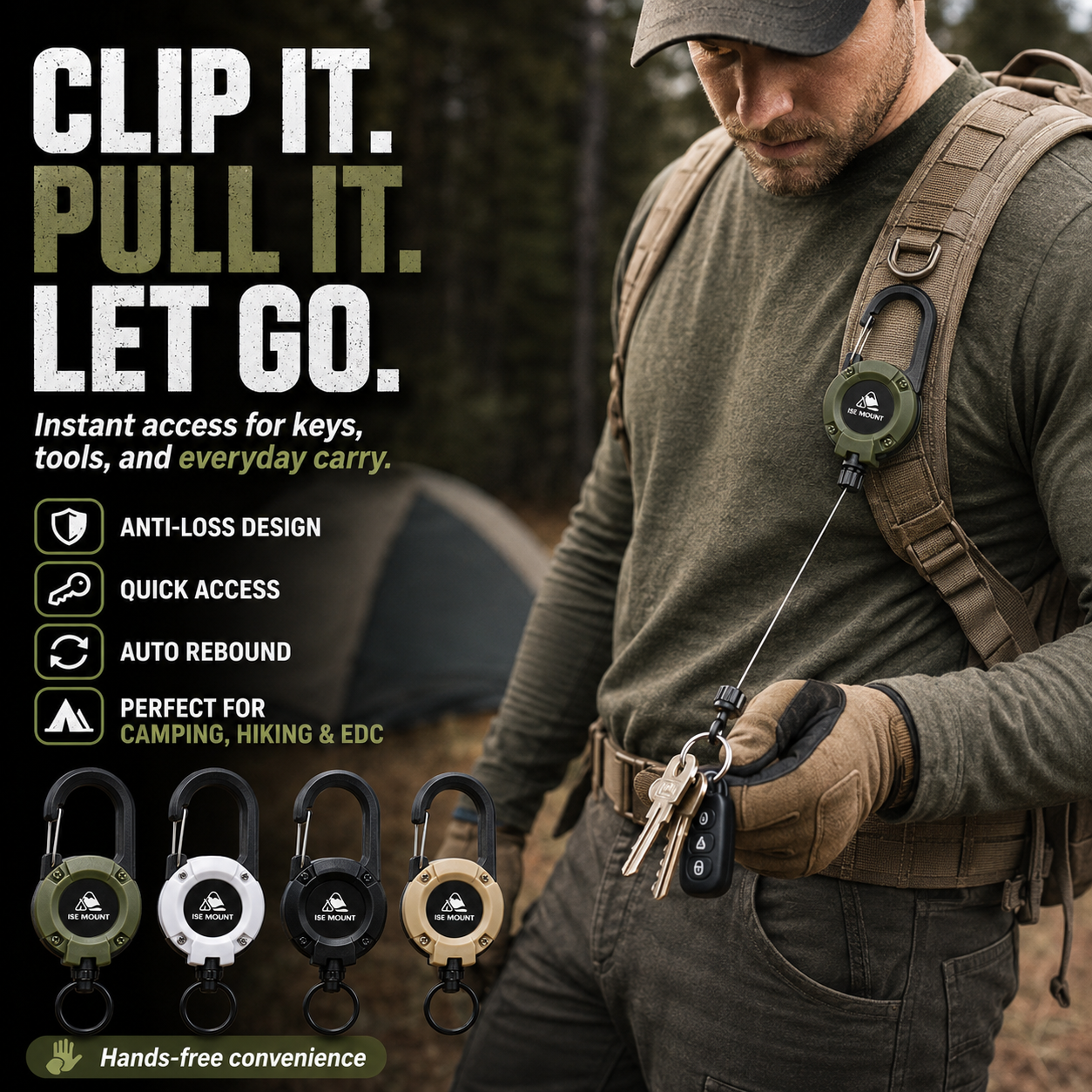 🔒 Tactical Auto-Retract Gear Clip – Keep Keys, Phone & Tools Secure & Within Reach