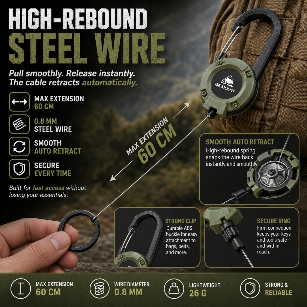 🔒 Tactical Auto-Retract Gear Clip – Keep Keys, Phone & Tools Secure & Within Reach