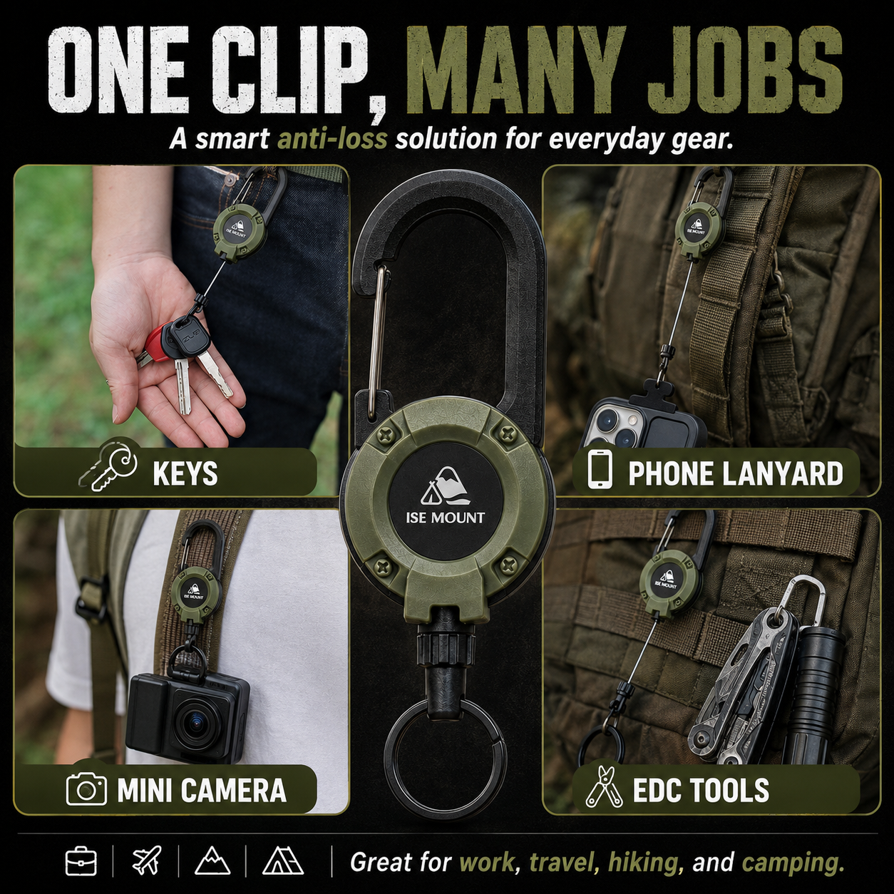 🔒 Tactical Auto-Retract Gear Clip – Keep Keys, Phone & Tools Secure & Within Reach