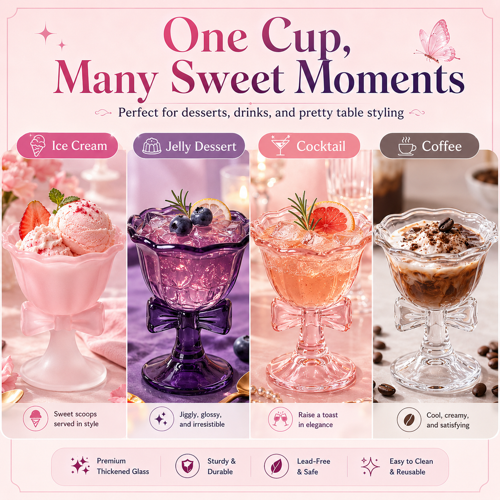 Butterfly Bow Dessert Goblet – Elegant 230ml Glass Cup for Ice Cream, Cocktails & Sweet Moments🦋