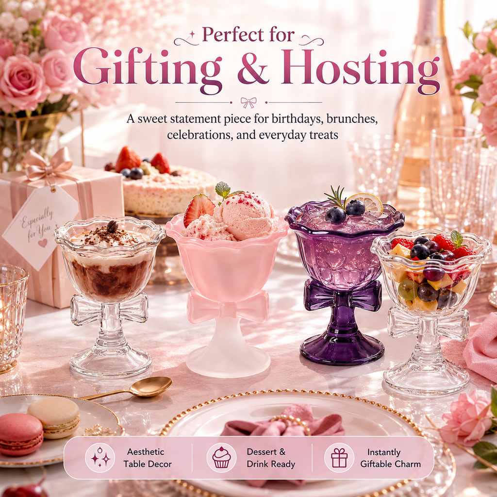 Butterfly Bow Dessert Goblet – Elegant 230ml Glass Cup for Ice Cream, Cocktails & Sweet Moments🦋