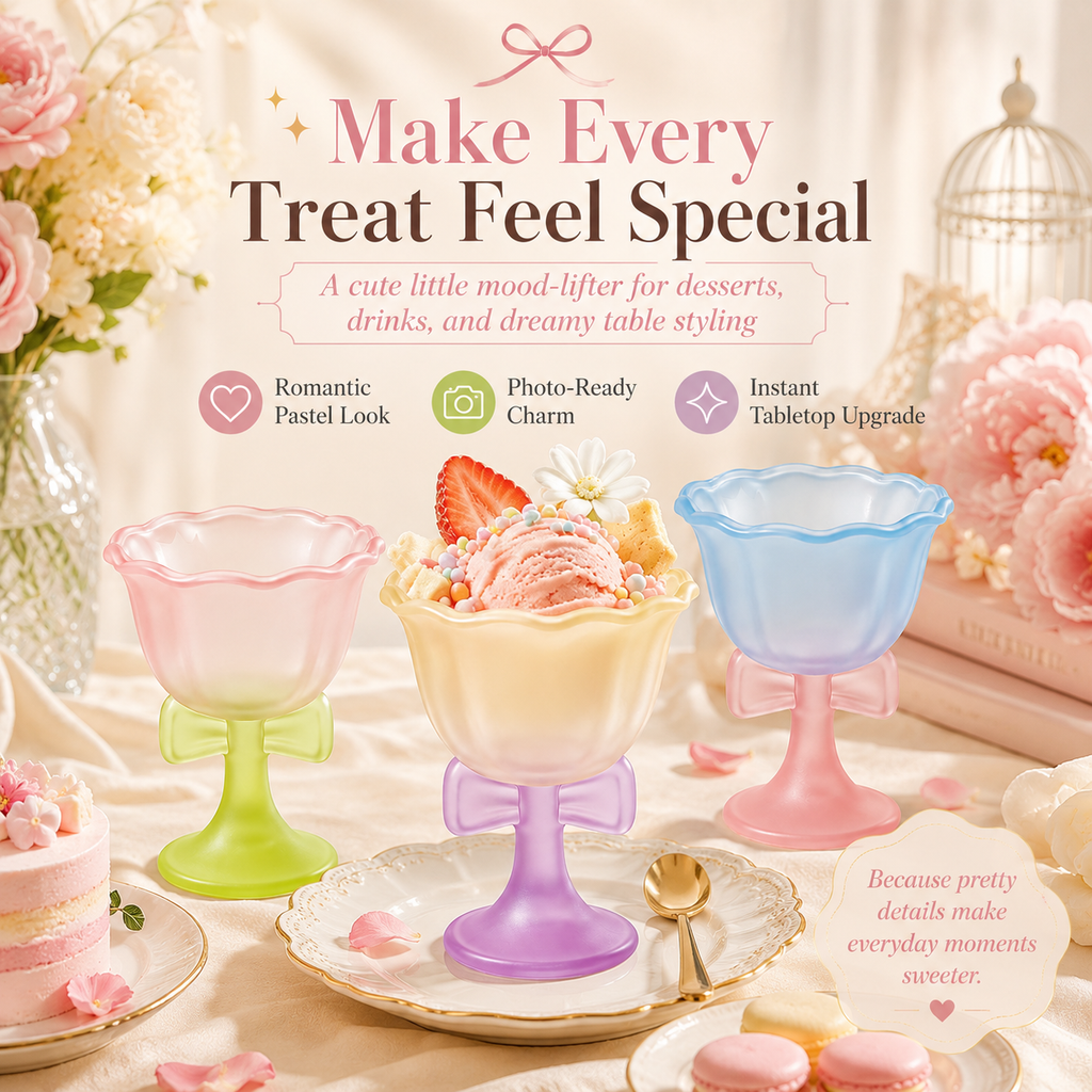 Dreamy Bowknot Dessert Goblet Set – 3-Piece Pastel Glass Cups for Ice Cream, Cocktails & Sweet Moments🎀