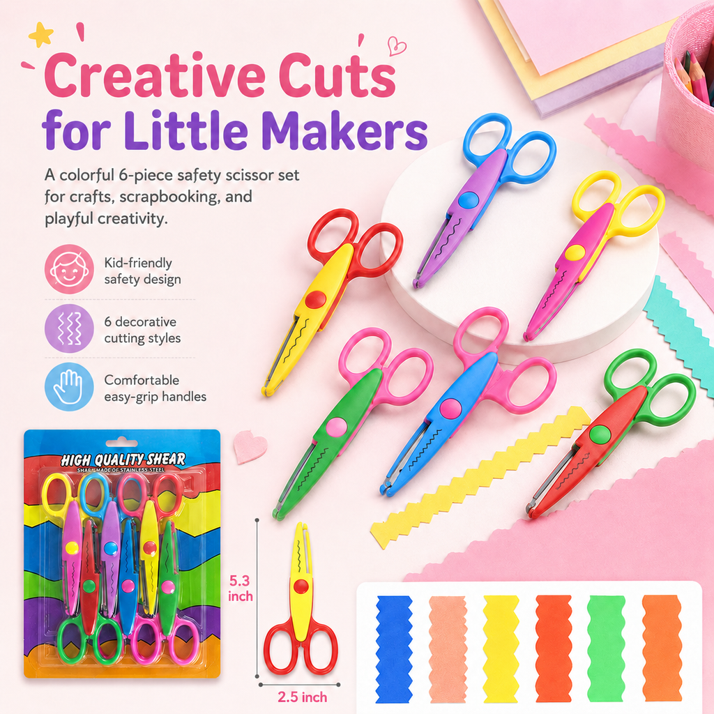 Kids Safety Art Scissors Set for Crafts & Scrapbooking