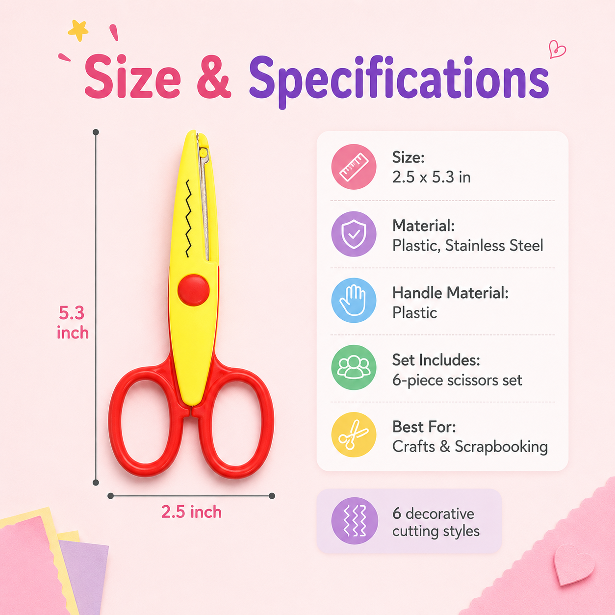 Kids Safety Art Scissors Set for Crafts & Scrapbooking