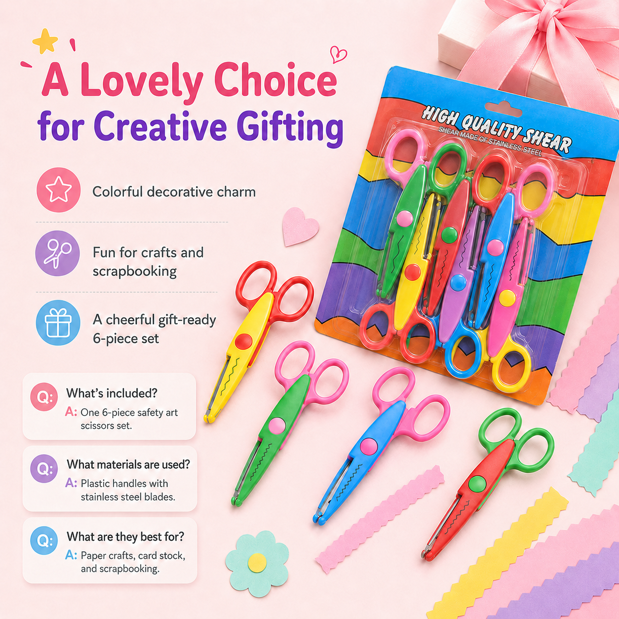 Kids Safety Art Scissors Set for Crafts & Scrapbooking