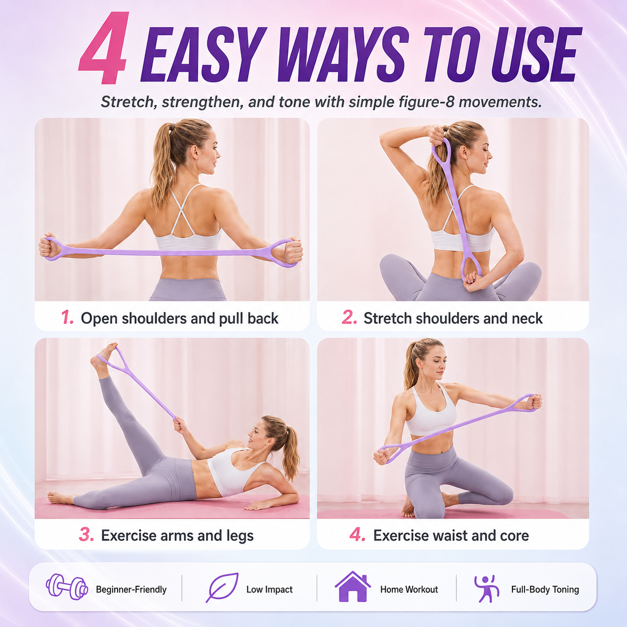 💪 Figure-8 Resistance Band — Tone Your Back, Shoulders & Arms Anywhere & Feel Confident✨