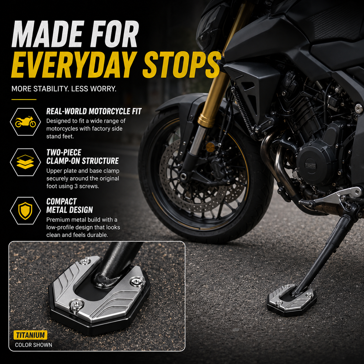 Motorcycle Kickstand Foot Side Stand Extension Pad