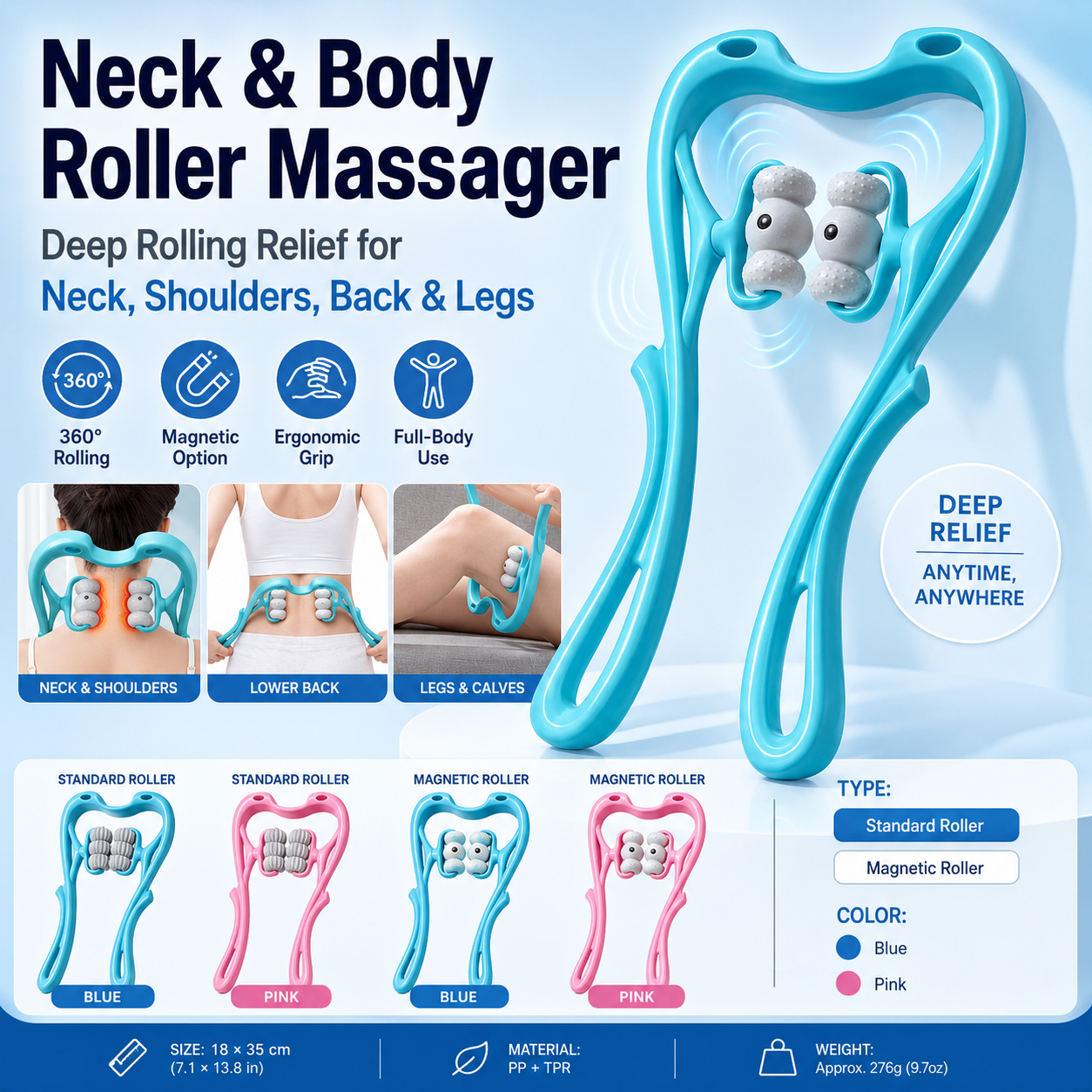 360° Neck & Body Roller Massager – Deep Relief for Neck, Shoulders, Back & Legs💆