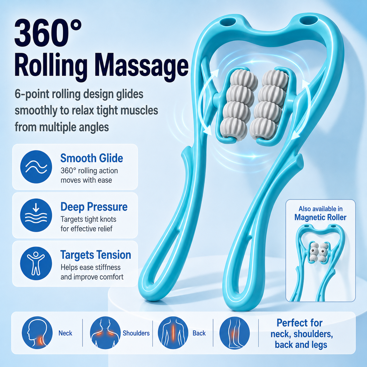 360° Neck & Body Roller Massager – Deep Relief for Neck, Shoulders, Back & Legs💆