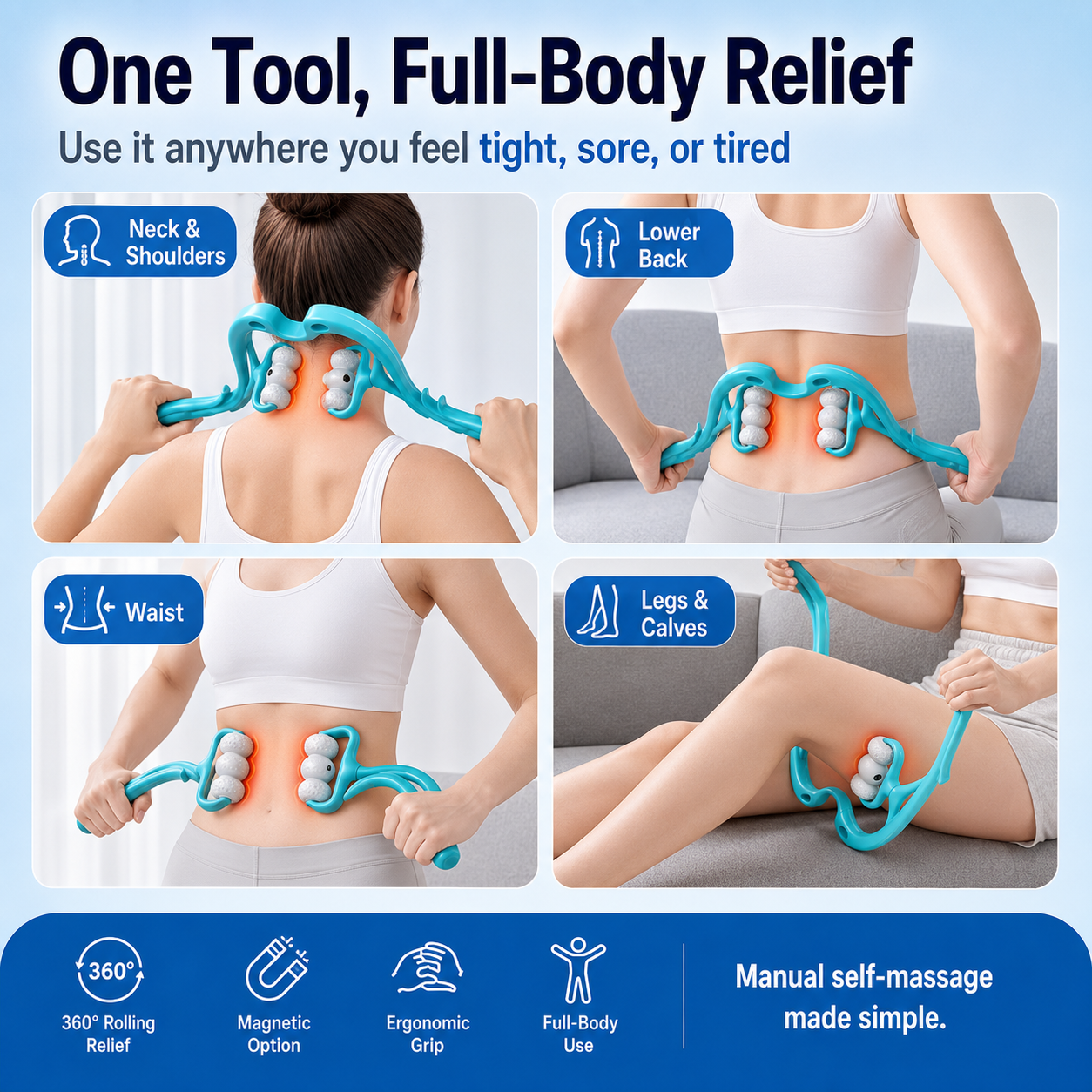 360° Neck & Body Roller Massager – Deep Relief for Neck, Shoulders, Back & Legs💆