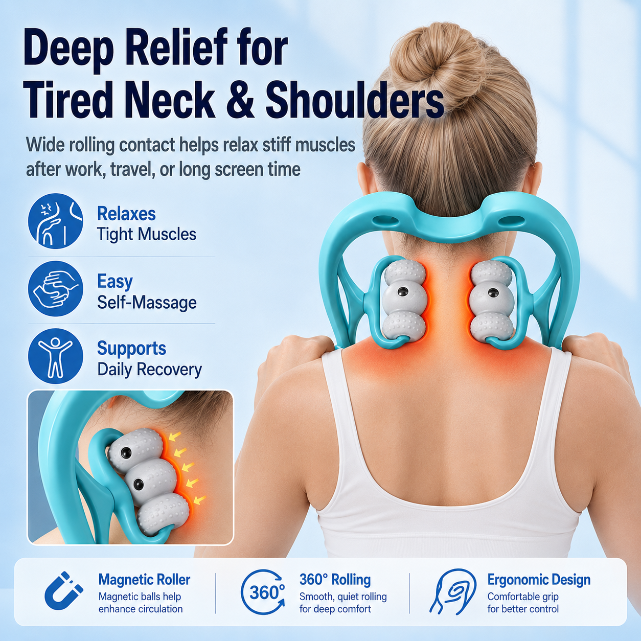360° Neck & Body Roller Massager – Deep Relief for Neck, Shoulders, Back & Legs💆
