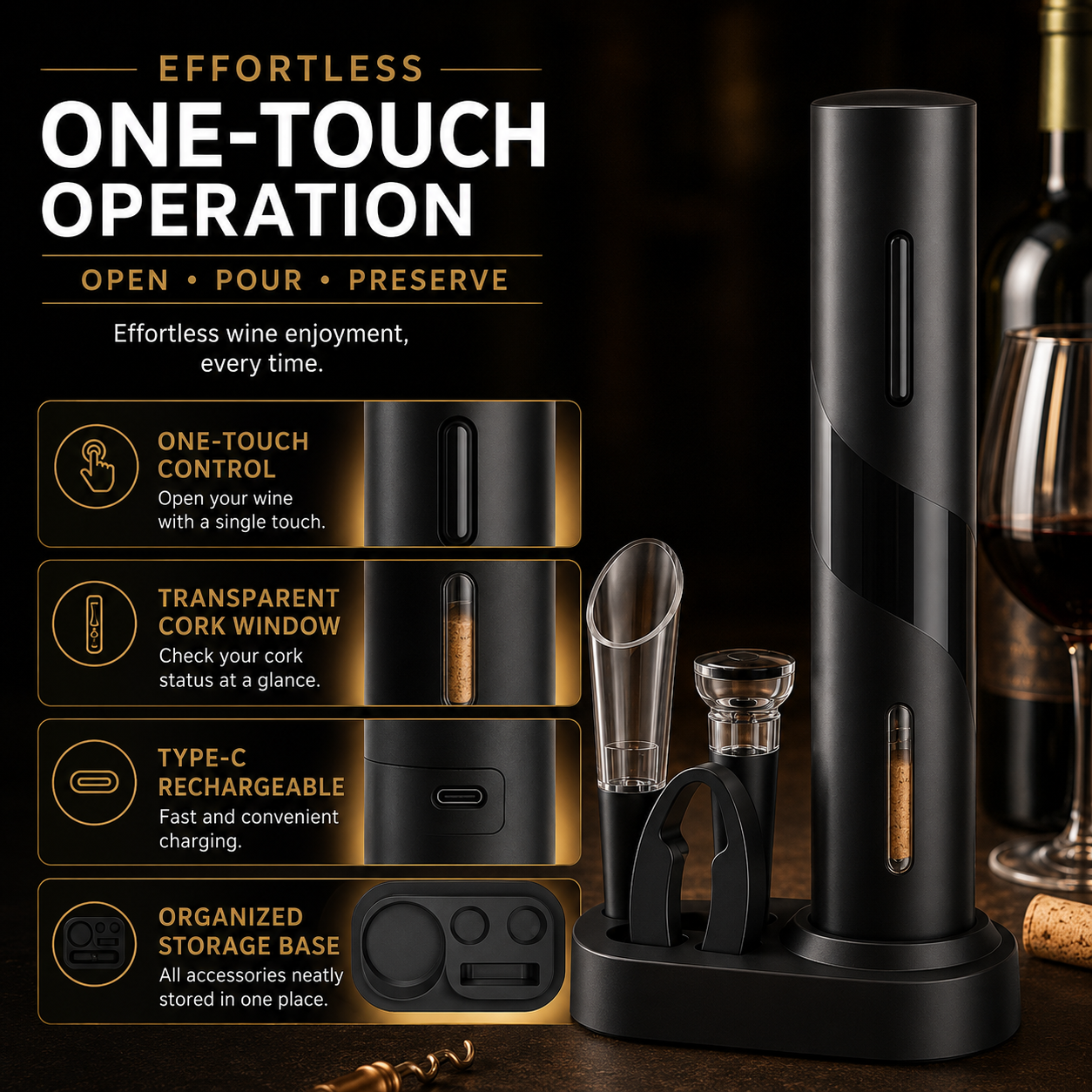 🍷Automatic Electric Wine Opener Set – Open, Pour & Preserve