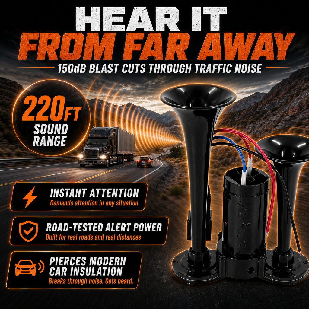 📣 ThunderBlast Dual Trumpet Air Horn — Ultra-Loud 12V/24V Power for Cars, Trucks & Motorcycles