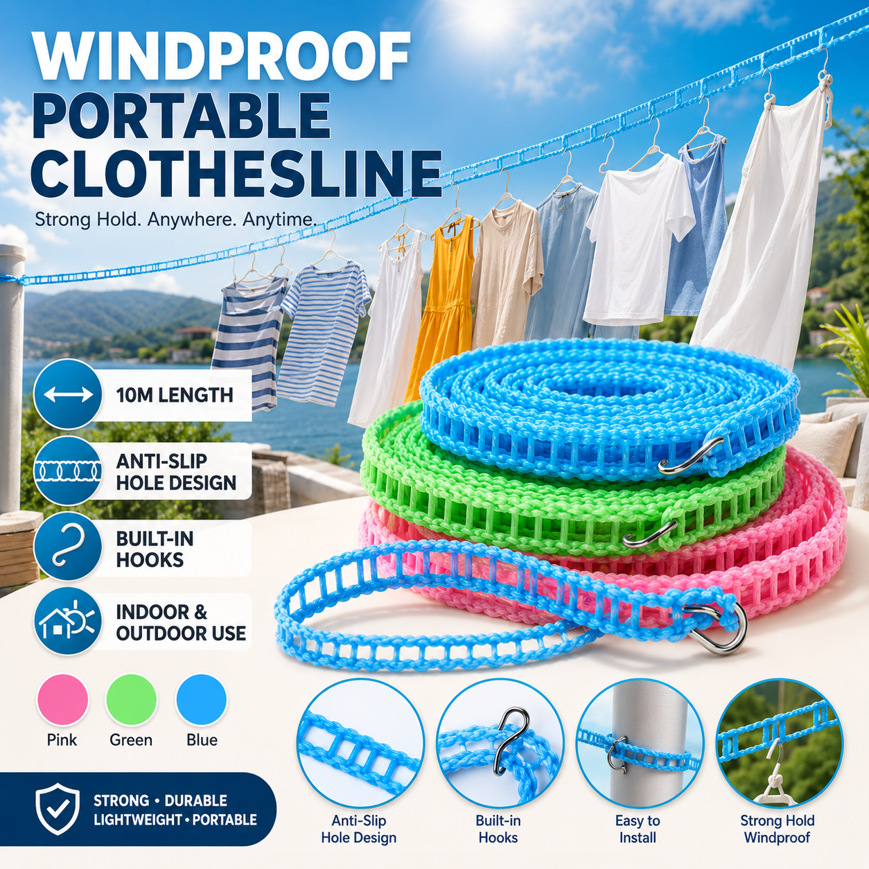 🔥Windproof Non-Slip Clothesline 👔