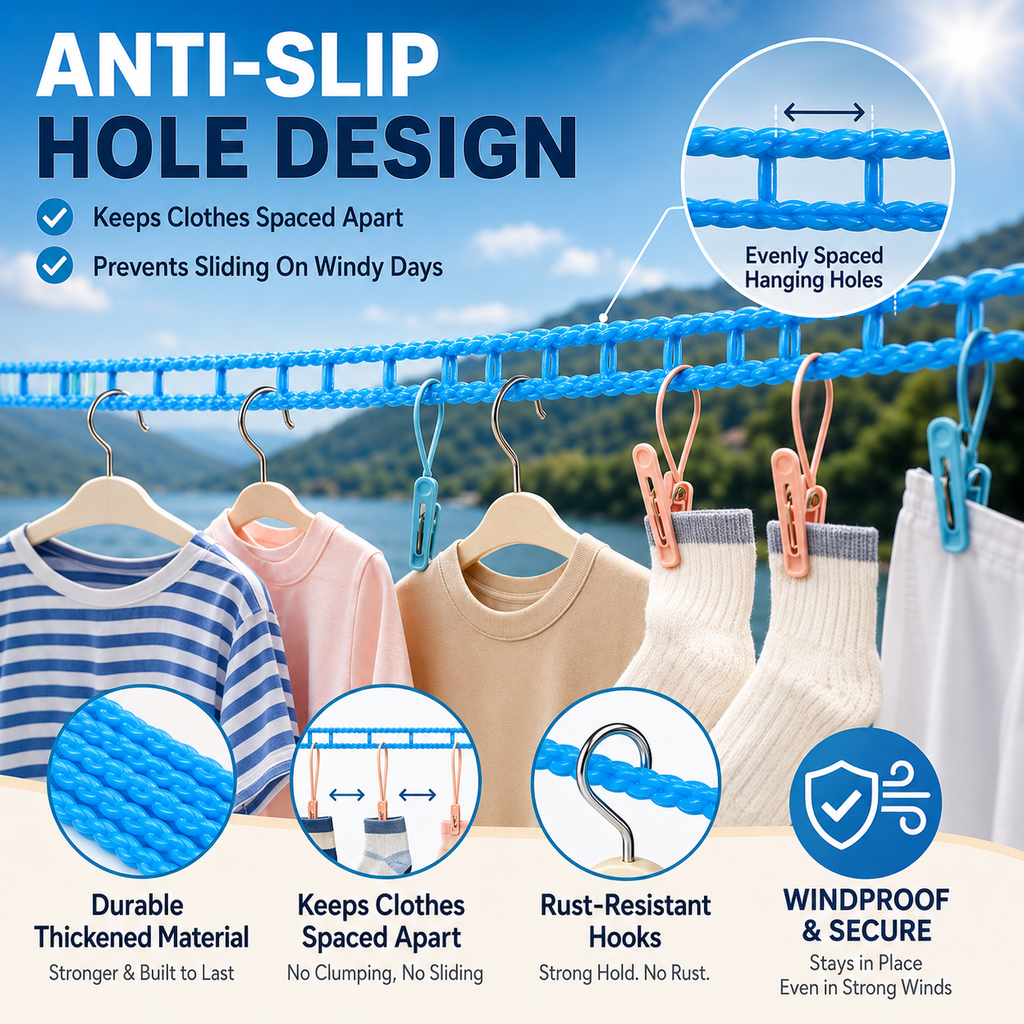 🔥Windproof Non-Slip Clothesline 👔