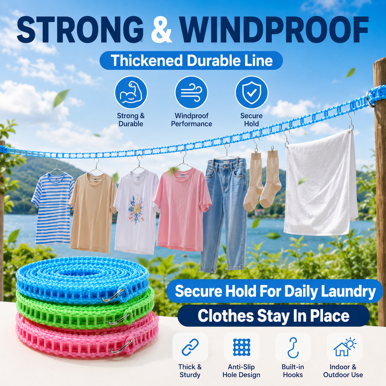 🔥Windproof Non-Slip Clothesline 👔