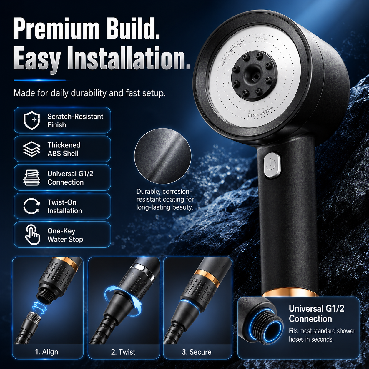 🚿 High-Pressure Filter Shower Head – 4 Spray Modes • Powerful Flow • Cleaner, Spa-Like Showers 💧