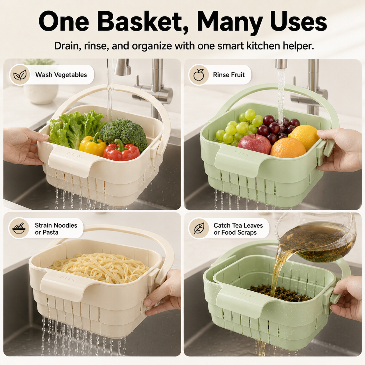 🔥 Foldable Hanging Sink Basket – Retractable Drain Colander for Washing, Straining & Kitchen Storage