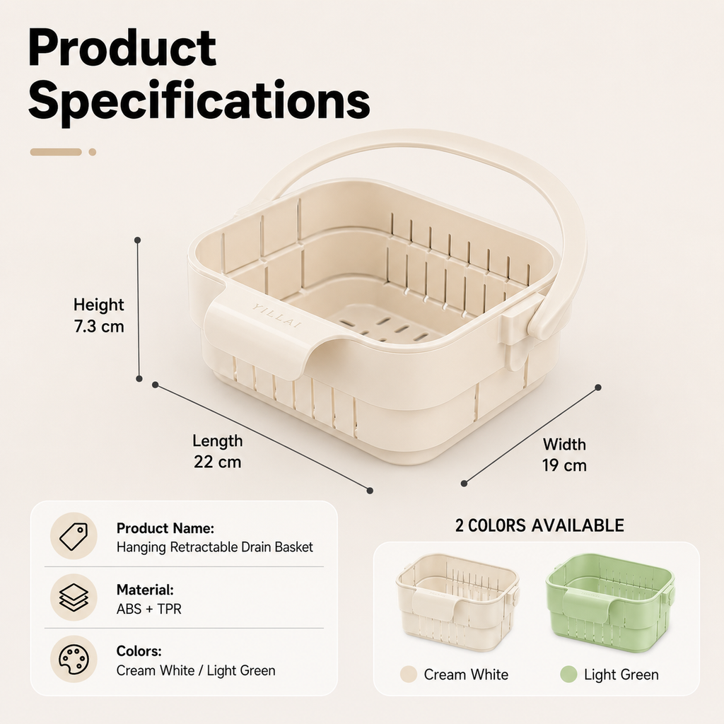 🔥 Foldable Hanging Sink Basket – Retractable Drain Colander for Washing, Straining & Kitchen Storage