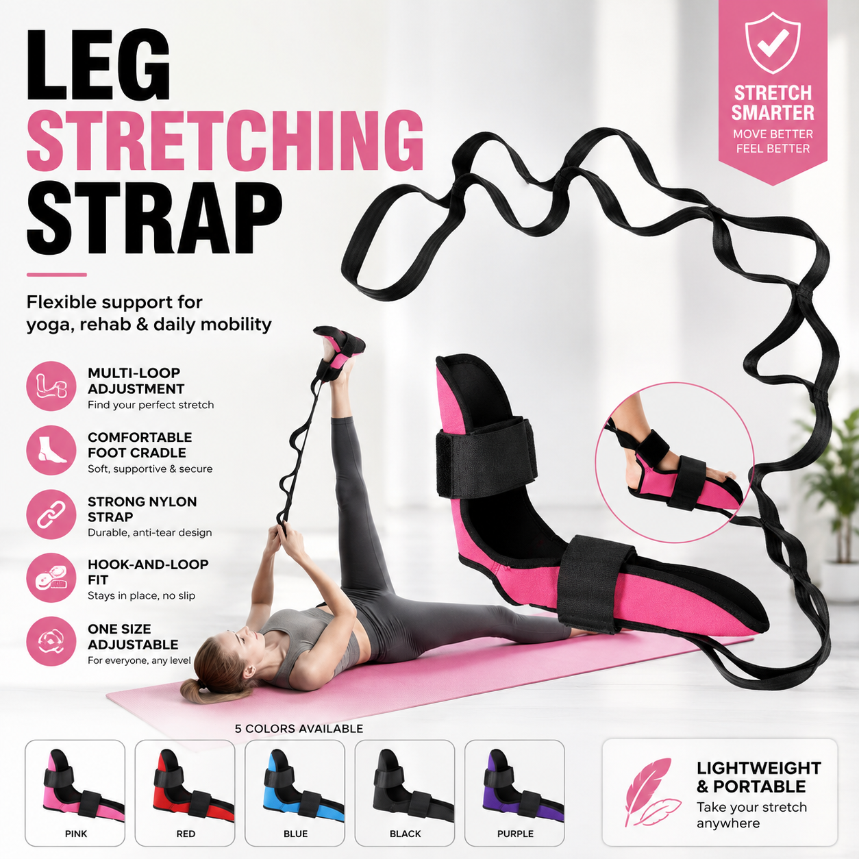 Adjustable Foot & Leg Stretching Strap – Stretch Deeper, Move Easier & Stay Flexible ✨