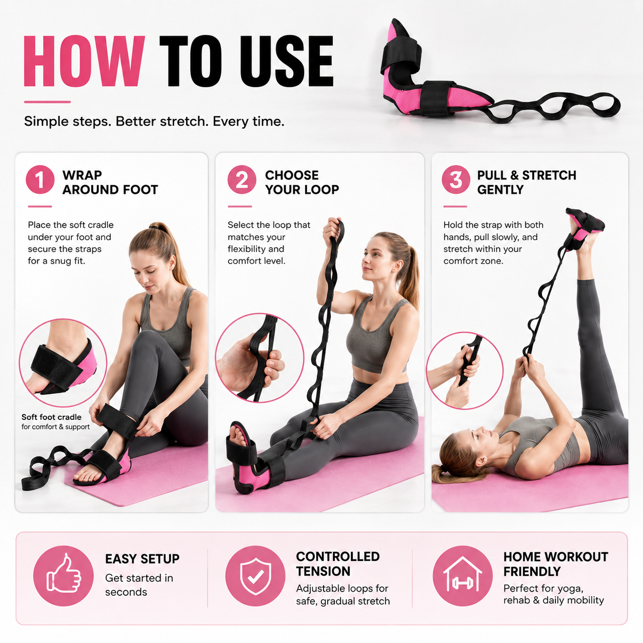 Adjustable Foot & Leg Stretching Strap – Stretch Deeper, Move Easier & Stay Flexible ✨