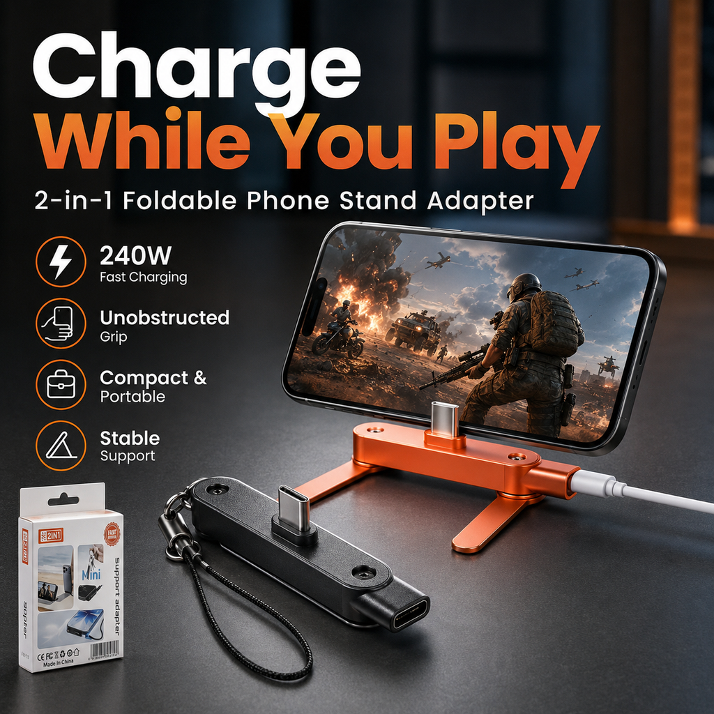 🔥 2-in-1 USB-C Mini Phone Stand Adapter – Charge While You Play