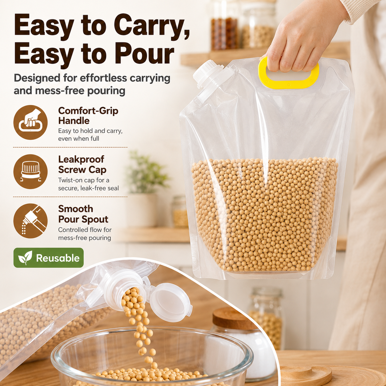 Thickened Reusable Grain Storage Bags – Keep Rice, Beans & Dry Foods Fresh and Organized👝