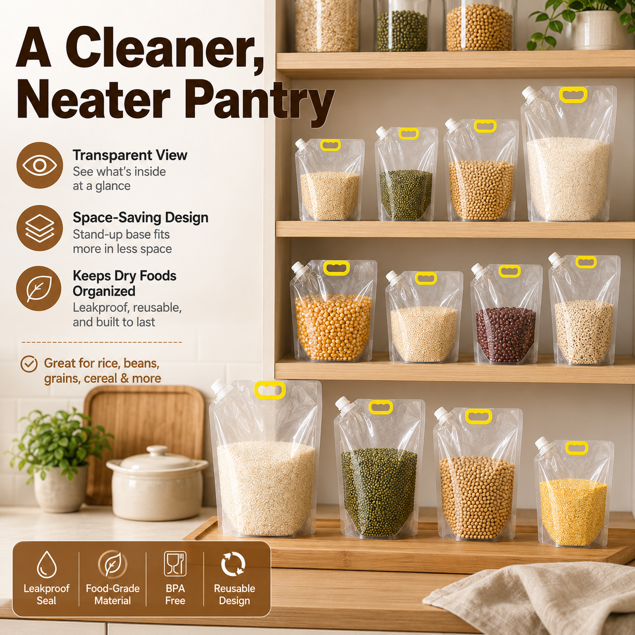 Thickened Reusable Grain Storage Bags – Keep Rice, Beans & Dry Foods Fresh and Organized👝