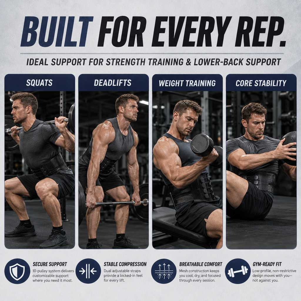 🏋️ 10-Pulley Lumbar Support Belt – Adjustable Compression & Rigid Back Support