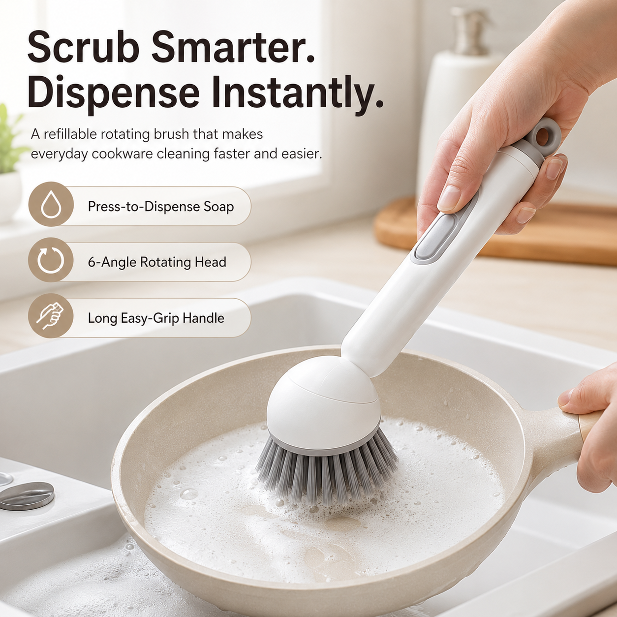 🔥Long-Handle Rotating Dish Soap Dispensing Brush