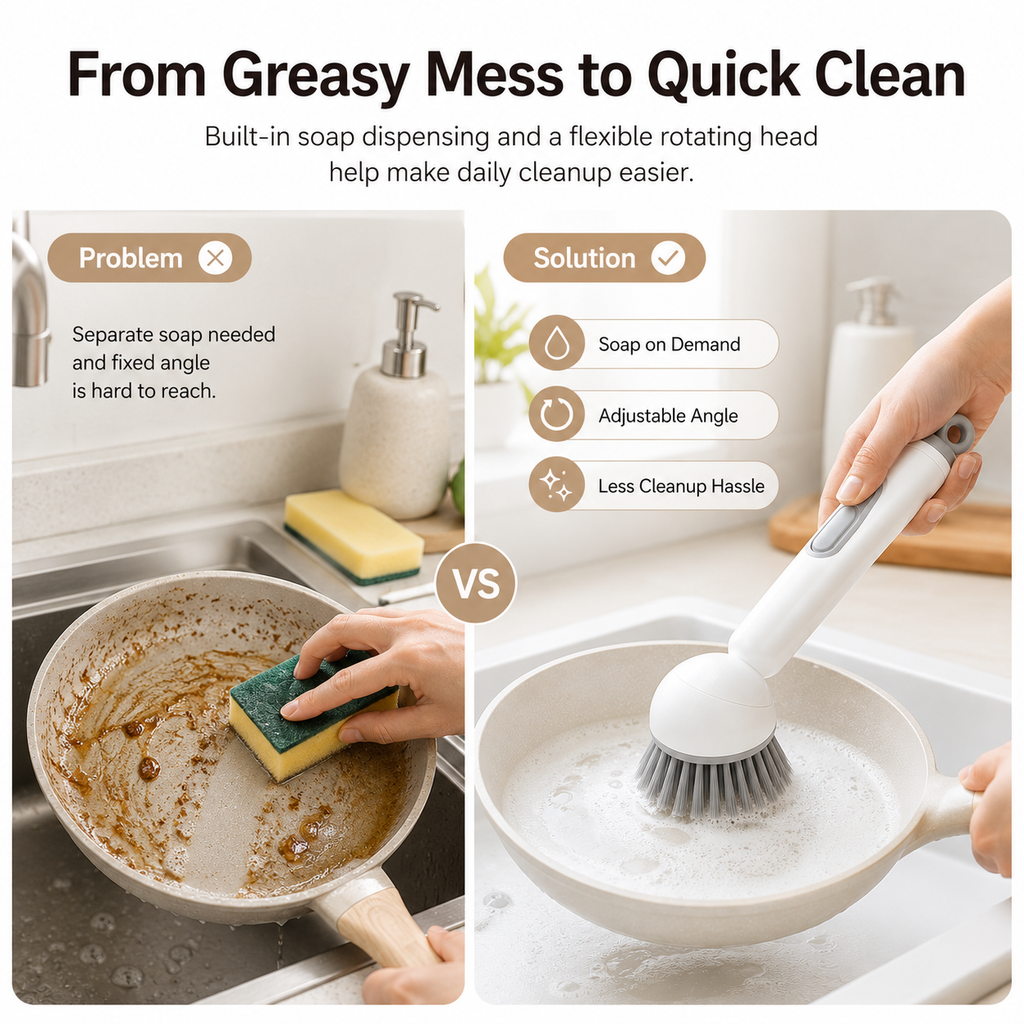 🔥Long-Handle Rotating Dish Soap Dispensing Brush
