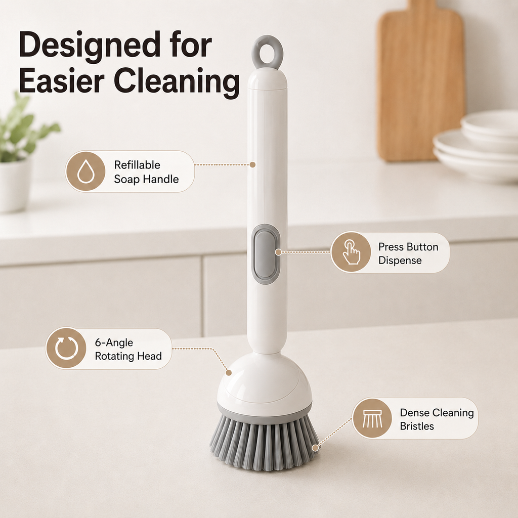 🔥Long-Handle Rotating Dish Soap Dispensing Brush