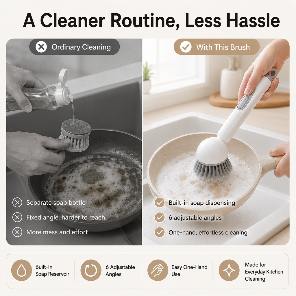 🔥Long-Handle Rotating Dish Soap Dispensing Brush