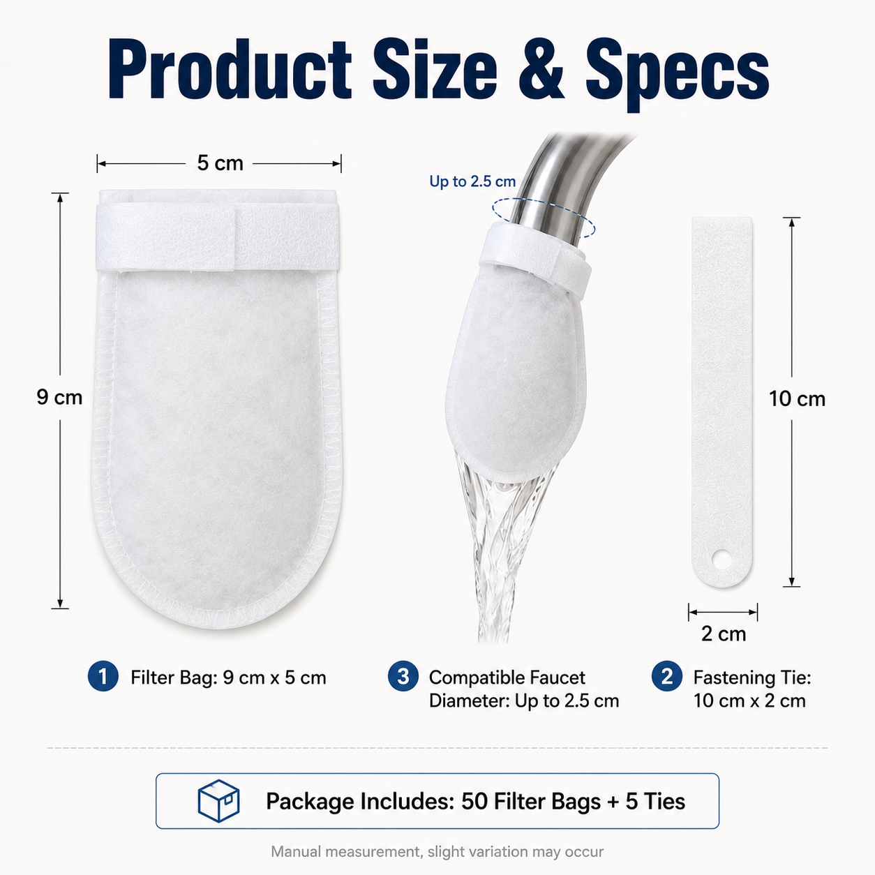 Disposable Faucet Filter Bags – 50PCS + 5 Ties | Cleaner Water for Daily Washing🚰
