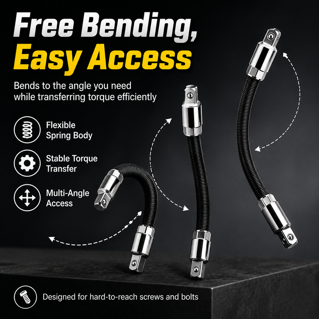 Flexible Socket Extension Rod Set – Bendable Ratchet Adapter for Tight Spaces, Auto Repair & DIY